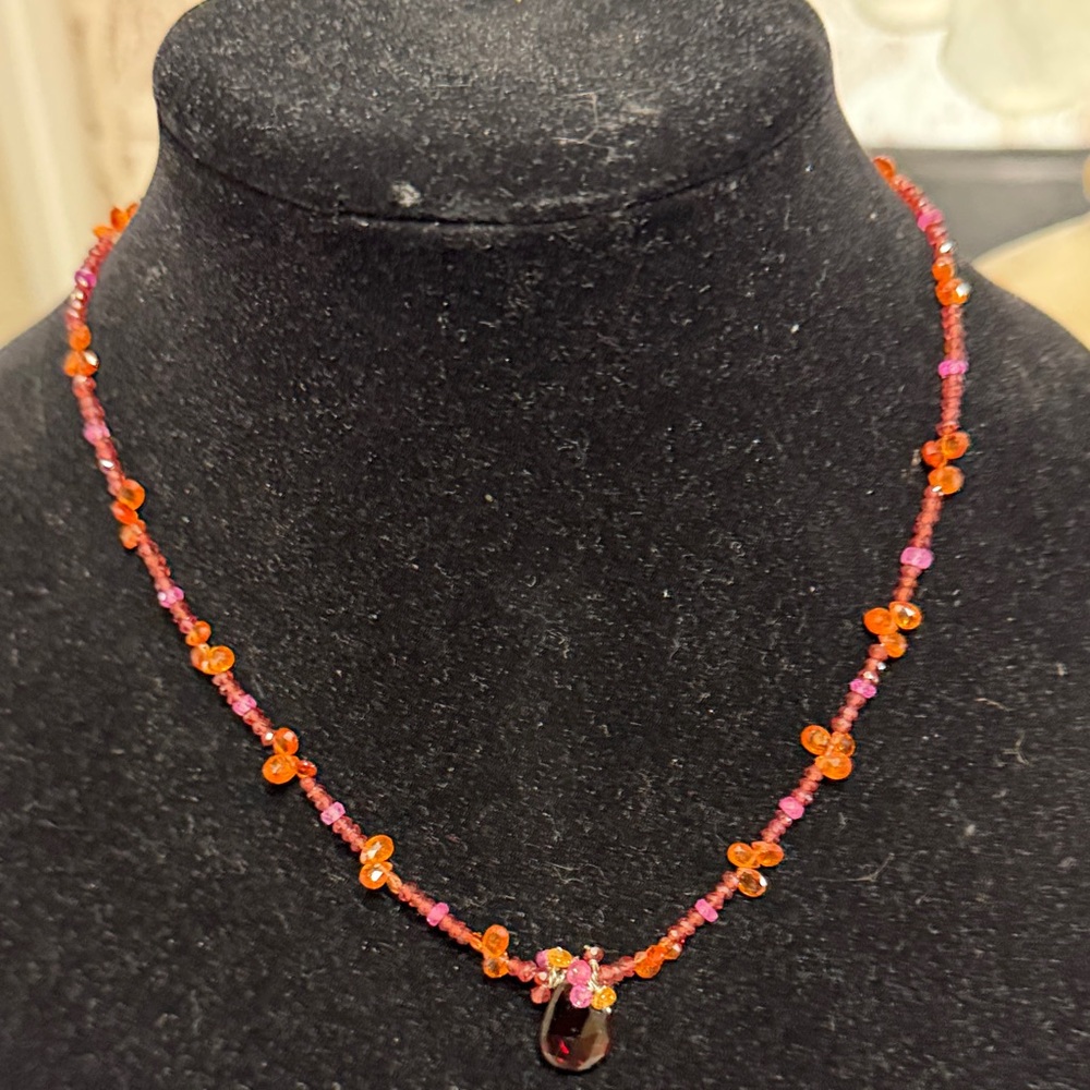 Kristin Ford necklace with real gemstones and sterling. Dark red garnet